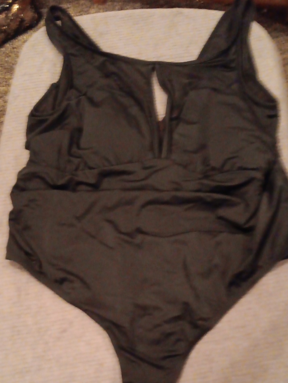 Time and Tru Black One-Piece Swimsuit with Front Keyhole